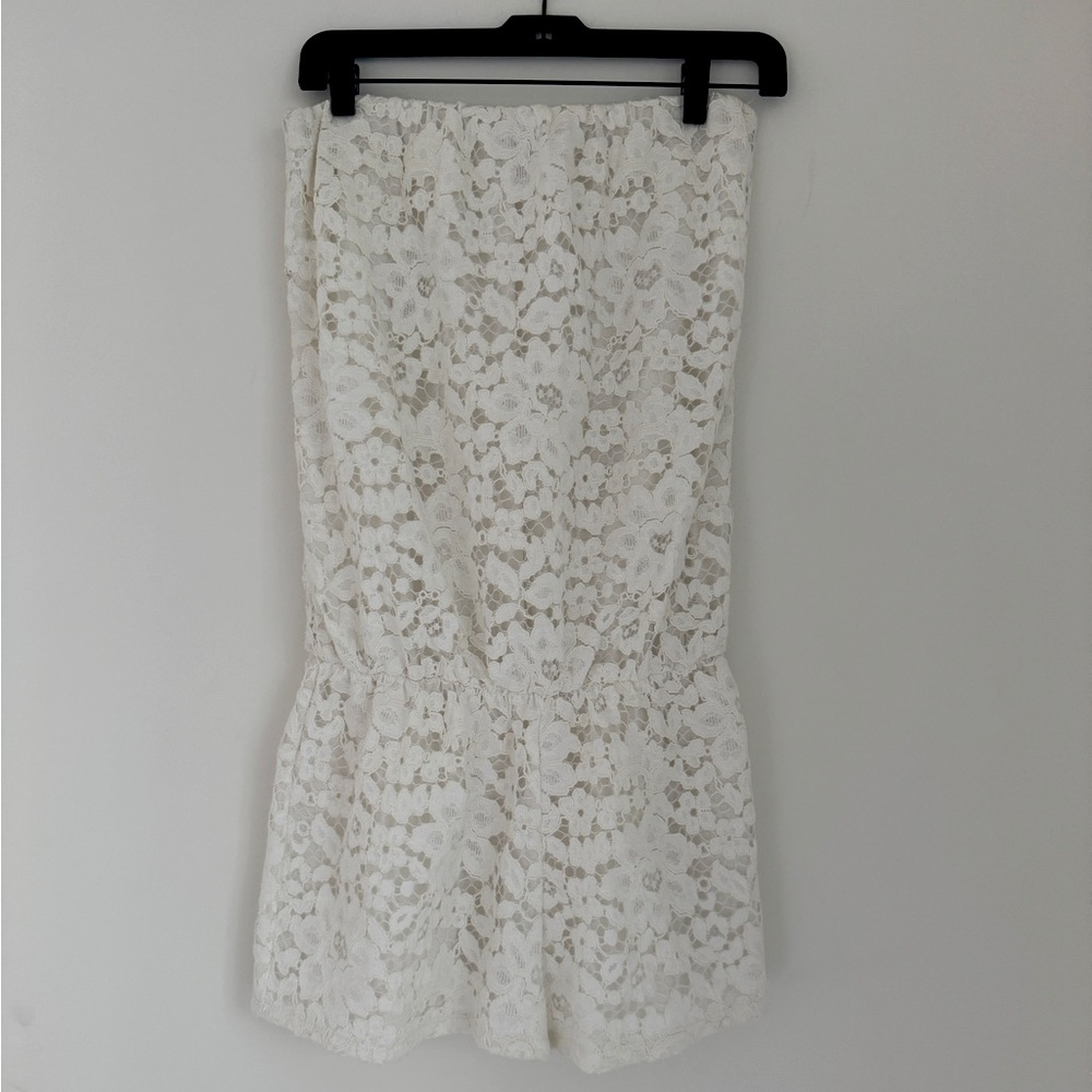 Alexis white lace strapless romper. Size: large